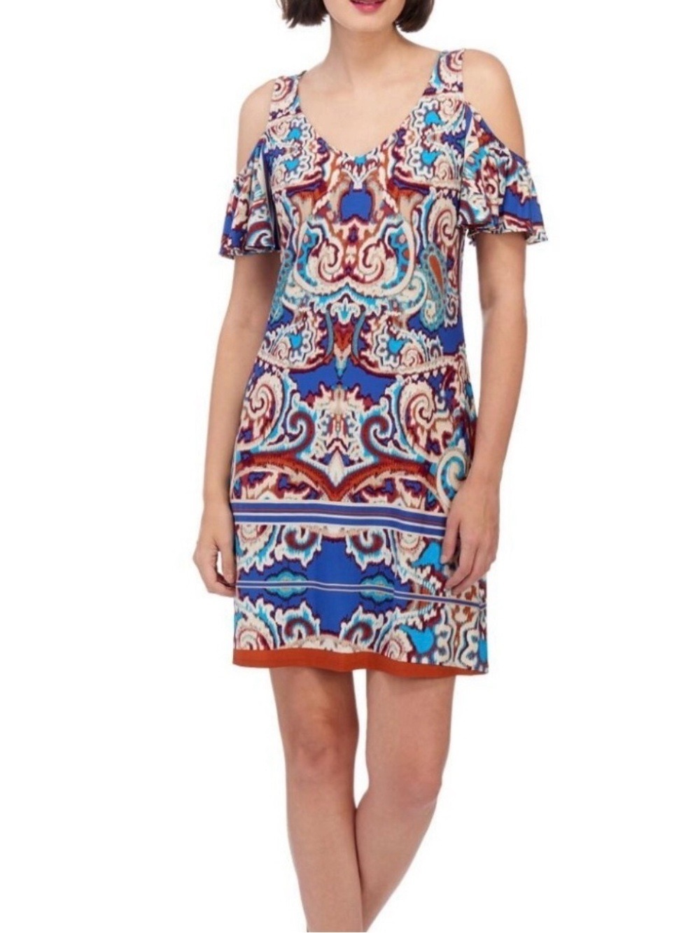 MSK-Paisley Cold Shoulder Shift Dress